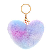 Plush Keychain, with Iron Key Ring, Pom Pom Heart, Lilac, 15cm(PW-WG435A4-07)