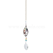 Glass Leaf Pendant Decoration, Hanging Suncatchers, with Tree of Life Natural Gemstone Chip for Home Garden Decoration, Leaf, 288mm(WG11406-02)