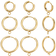 12Pcs 3 Style 201 Stainless Steel Huggie Hoop Earring Findings, with Horizontal Loop and 316 Surgical Stainless Steel Pin, Real 24K Gold Plated, 18~29x15~26x2.5mm, Hole: 2.5mm, Pin: 1mm, 4pcs/style(STAS-BBC0004-91G)