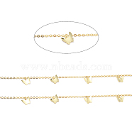 Brass Curb Chains, with Butterfly Charms & Spool, Soldered, Long-Lasting Plated, Real 18K Gold Plated, 2.3x1.6x0.4mm, Butterfly: 7.5x8x0.5mm, about 32.8 Feet(10m)/roll(CHC-E021-13A)