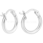 1Pair 925 Sterling Silver Hoop Earrings, Chunky Small Huggie Hoop Earrings for Women, Ring, Silver, 14x13x2mm, Pin: 0.5x1mm(STER-BBC0007-73S)