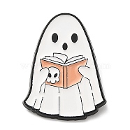 Halloween Theme Ghost Enamel Pin, Electrophoresis Black Zinc Alloy Brooch for Backpack Clothes, Book, 31x23x1.5mm(JEWB-E023-06EB-02)