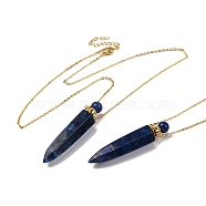 Dyed Natural Lapis Lazuli Bullet Shaped Perfume Bottle Pendant Necklaces, 304 & 201 Stainless Steel Cable Chain Necklaces for Women, Golden, 18.70 inch(47.5cm)(G-B089-02G-09)