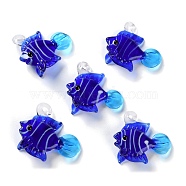 Handmade Lampwork Pendants, Fish Charms, Blue, 26~30x30~32x11~12mm, Hole: 2.5mm(LAMP-S068-09E)