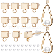 6 Pairs Brass Stud Earring Findings, with Horizontal Loops and 30Pcs Plastic Ear Nuts, Cube, Real 14K Gold Plated, 6.5x4x4mm, Hole: 1.5mm, Pin: 0.8mm(KK-BC0008-55)