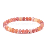 Natural Weathered Agate(Dyed) Round Beaded Stretch Bracelet, Gemstone Jewelry for Women, Coral, Inner Diameter: 2-1/4 inch(5.7cm), Beads: 6mm(BJEW-JB08363-07)