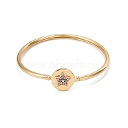 Rack Plating Brass Micro Pave Cubic Zirconia Bangles, Real 18K Gold Plated Flat Round with Star Clasp Bangles, Long-Lasting Plated, Cadmium Free & Lead Free, Colorful, Inner Diameter: 2-1/4 inch(5.6cm)(BJEW-E071-18G-01)
