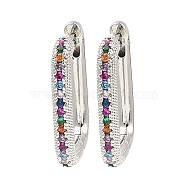 Brass Micro Pave Cubic Zirconia Hoop Earrings, Rectangle, Platinum, 18x2.5x13.5mm(EJEW-D078-11P)