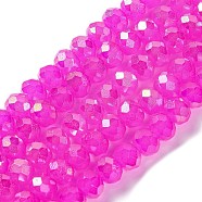 Baking Electroplate Glass Beads Strands, AB Color, Faceted, Round, Magenta, 8x6mm, Hole: 1mm, about 63~65pcs/strand, 15.75''(39~40cm)(DGLA-A039-J8mm-B24)