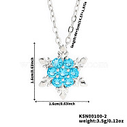 Elegant Brass Cubic Zirconia Snowflake Pendant Necklaces, Perfect for Christmas and Valentine's Day Gifts, Platinum, Blue, 15.75 inch(40cm)(EH2913-2)