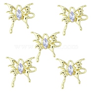 Rack Plating Alloy Connector Charms, Butterfly Links with Glass, Cadmium Free & Lead Free & Nickle Free, Golden, Lilac, 29x28x4.5mm, Hole: 3.5x2.5mm(FIND-YW0001-93A)