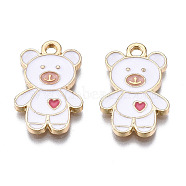 Alloy Pendants, with Enamel, Cadmium Free & Lead Free, Light Gold, Bear with Heart, White, 19.5x13x1.5mm, Hole: 2mm(X-ENAM-S119-087D-RS)