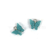Vintage Alloy Acrylic Charm, for DIY Hoop Earing Accessories, Butterfly Shape, Platinum, Turquoise, 14x12mm(PALLOY-TAC0021-01S)