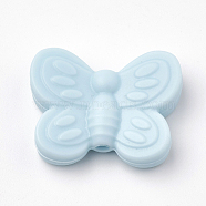 Food Grade Eco-Friendly Silicone Beads, Chewing Beads For Teethers, DIY Nursing Necklaces Making, Butterfly, Light Blue, 20x25x6mm, Hole: 2mm(X-SIL-N001-01L)