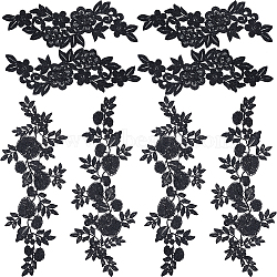 4 Pairs 2 Style Flower Polyester Embroidery Cloth Iron on/Sew on Appliques, Ornament Accessories, Black, 270~345x75~118x1.5mm, 2 pairs/style(DIY-GF0008-83)