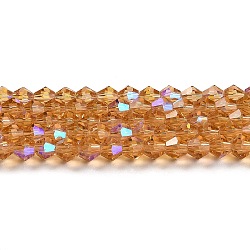 Transparent Electroplate Glass Beads Strands, AB Color Plated, Faceted, Bicone, Peru, 3.5~3.8x3mm, Hole: 0.8mm, about 113~115pcs/strand, 14.17~14.37 inch(36~36.5cm)(EGLA-A039-T3mm-L18)