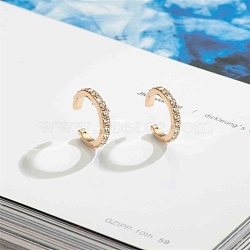 Brass Cuff Earrings, with Rhinestone, Light Gold, Crystal, 10mm(WGBC495-04)