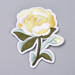 Computerized Embroidery Cloth Iron on/Sew on Patches, Costume Accessories, Appliques, for Backpacks, Clothes, Flower, Yellow, 69x55x1.5mm(X-DIY-G015-03)
