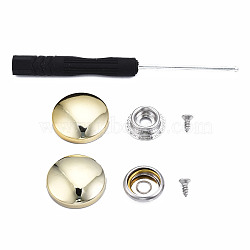 DIY Clothing Button Accessories Set, include 6Pcs Brass Craft Solid Screw Rivet, with Stainless Steel Findings and Plastic, Flat Round, and 1Pc Iron Cross Head Screwdriver, with Plastic Handles, Golden, 21x20mm(FIND-T066-05A-G)