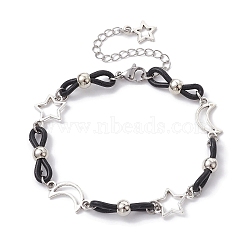 Alloy & Silicone Link Chain Bracelets, Star & Moon Bracelet for Women, Black, 7-3/4~7-7/8 inch(19.7~20cm)(BJEW-JB09984-02)