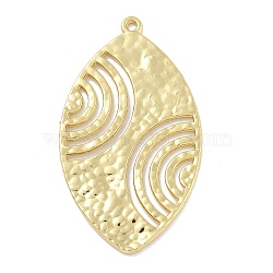 Rack Plating Brass Pendants, Long-Lasting Plated, Lead Free & Cadmium Free, Horse Eye, Leaf Charm, Real 18K Gold Plated, 49.5x27.5x1.3mm, Hole: 1.8mm(KK-G515-24G)