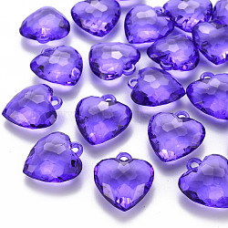 Transparent Acrylic Pendants, Faceted, Heart, Medium Purple, 31.5x29x12.5mm, Hole: 4mm, about 90pcs/500g(TACR-T024-03B-936)