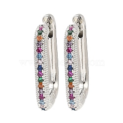 Brass Micro Pave Cubic Zirconia Hoop Earrings, Rectangle, Platinum, 18x2.5x13.5mm(EJEW-D078-11P)
