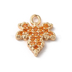 Brass Micro Pave Cubic Zirconia Charms, Leaf Shape, Orange, 11.5x10.5x2mm, Hole: 1.5mm(KK-C062-046G-01)