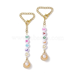 Love Acrylic Cup Charms, with  304 Stainless Steel Chains, Alloy Enamel Shell Charms, Golden, 90mm(HJEW-JM01835)