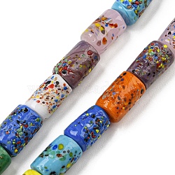 Handmade Lampwork Beads Strands, Column, Mixed Color, 14~16x9~10mm, Hole: 1.6mm, about 25pcs/strand, 14.57''(37cm)(LAMP-R145-03)