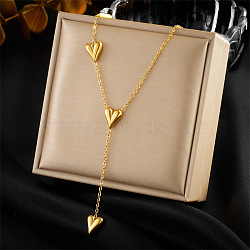 Heart Stainless Steel Pendant Y Necklaces for Women, Golden, 16.54 inch(42cm)(WGCB0A8-02)