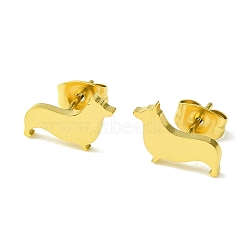 Cute Little Animal Theme 304 Stainless Steel Stud Earrings, Dog, 8x11mm(EJEW-B041-02G-G)