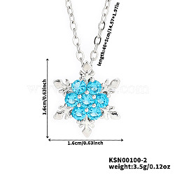 Elegant Brass Cubic Zirconia Snowflake Pendant Necklaces, Perfect for Christmas and Valentine's Day Gifts, Platinum, Blue, 15.75 inch(40cm)(EH2913-2)