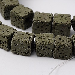 Natural Lava Rock Beads Strands, Cube, Dyed, Dark Green, 6.5x6.5x6.5mm, about 60pcs/strand, 15.60''(39.63cm)(G-L435-01-6mm-20)