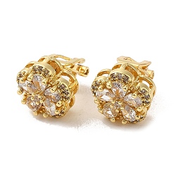 Rack Plating Real 18K Gold Plated Brass Sunflower Clip-on Earrings, with Cubic Zirconia and Glass, Long-Lasting Plated, Lead Free & Cadmium Free, Clear, 11.5x11.5x16mm(X-EJEW-B034-08G)