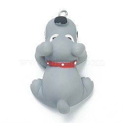 Opaque Resin Big Pendants, with Platinum Plated Iron Findings, Dog, Gray, 51x29x19mm, Hole: 2mm(RESI-L034-01P)