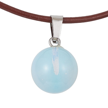 Opalite Round Pendant Necklaces, with Cowhide
 Ropes, 20.47 inch(52cm)