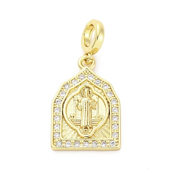 Brass Micro Pave Cubic Zirconia Saint European Dangle Charms, Large Hole Pendants, Real 16K Gold Plated, 29mm, Hole: 4.2mm