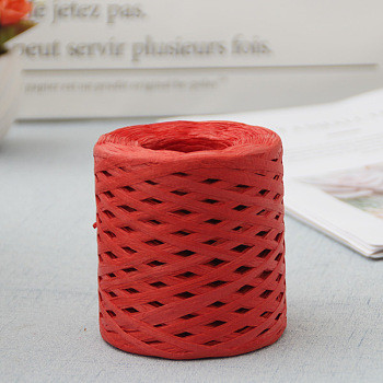 Raffia Ribbon, Packing Paper String, Raffia Twine Paper Cords for Gift Wrapping and Weaving, Red, 3~4mm, about 218.72 Yards(200m)/Roll
