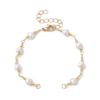 Handmade Brass Link Chain Bracelet Making, with CCB Plastic Imitation Pearl Heart & Lobster Claw Clasp, Fit for Connector Charms, Golden, 6-1/4 inch(16cm)