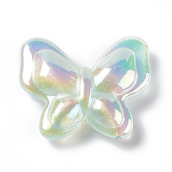 Opaque Acrylic Beads, with Glitter Powder, AB Color, Butterfly, Light Green, 27x32x8.5mm, Hole: 2mm