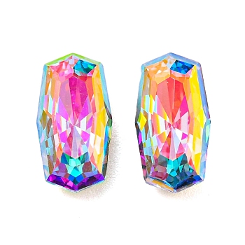 Glass Rhinestone Cabochons, Point Back & Back Plated, Faceted, Rectangle, Aquamarine AB, 12x6.4x4.5mm