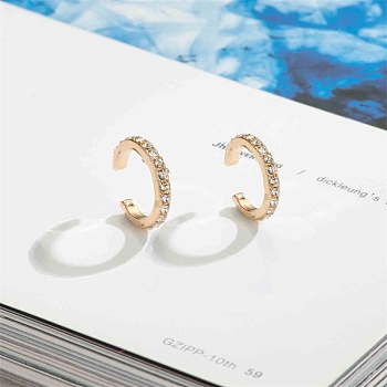 Brass Cuff Earrings, with Rhinestone, Light Gold, Crystal, 10mm