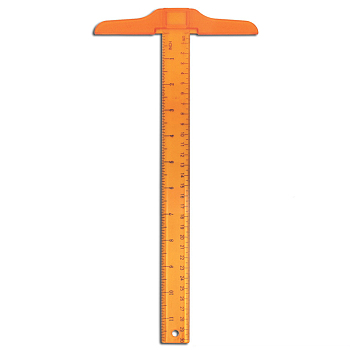 Plastic Transparent Academic T-Ruler, Measuring Tool, for School & Educational Supplies, Orange, 330x149mm