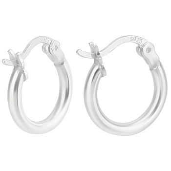 1Pair 925 Sterling Silver Hoop Earrings, Chunky Small Huggie Hoop Earrings for Women, Ring, Silver, 14x13x2mm, Pin: 0.5x1mm