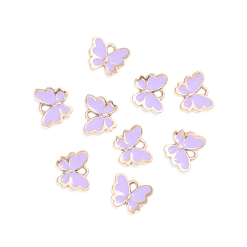Light Gold Plated Alloy Enamel Charms, Butterfly, Lilac, 10.5x13x2mm, Hole: 1.2mm