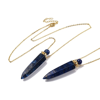 Dyed Natural Lapis Lazuli Bullet Shaped Perfume Bottle Pendant Necklaces, 304 & 201 Stainless Steel Cable Chain Necklaces for Women, Golden, 18.70 inch(47.5cm)