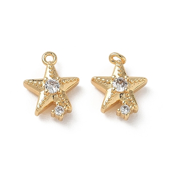 Brass Micro Pave Clear Cubic Zirconia Charms, Star Charms, Real 18K Gold Plated, 15x13x5mm, Hole: 1.4mm