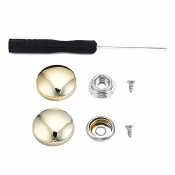 DIY Clothing Button Accessories Set, include 6Pcs Brass Craft Solid Screw Rivet, with Stainless Steel Findings and Plastic, Flat Round, and 1Pc Iron Cross Head Screwdriver, with Plastic Handles, Golden, 21x20mm
