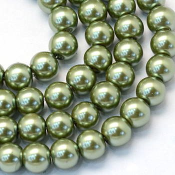 Baking Painted Pearlized Glass Pearl Round Bead Strands, Olive Drab, 4~5mm, Hole: 1mm, about 210pcs/strand, 31.4 inch